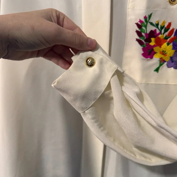 Simon Chang off  white‎ ladies blouse embroidery detail size 8 - Picture 6 of 6